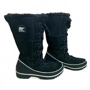 Sorel Tivoli High II Black Waterproof Suede Faux Fur Boots Womens Size 8 EU 39